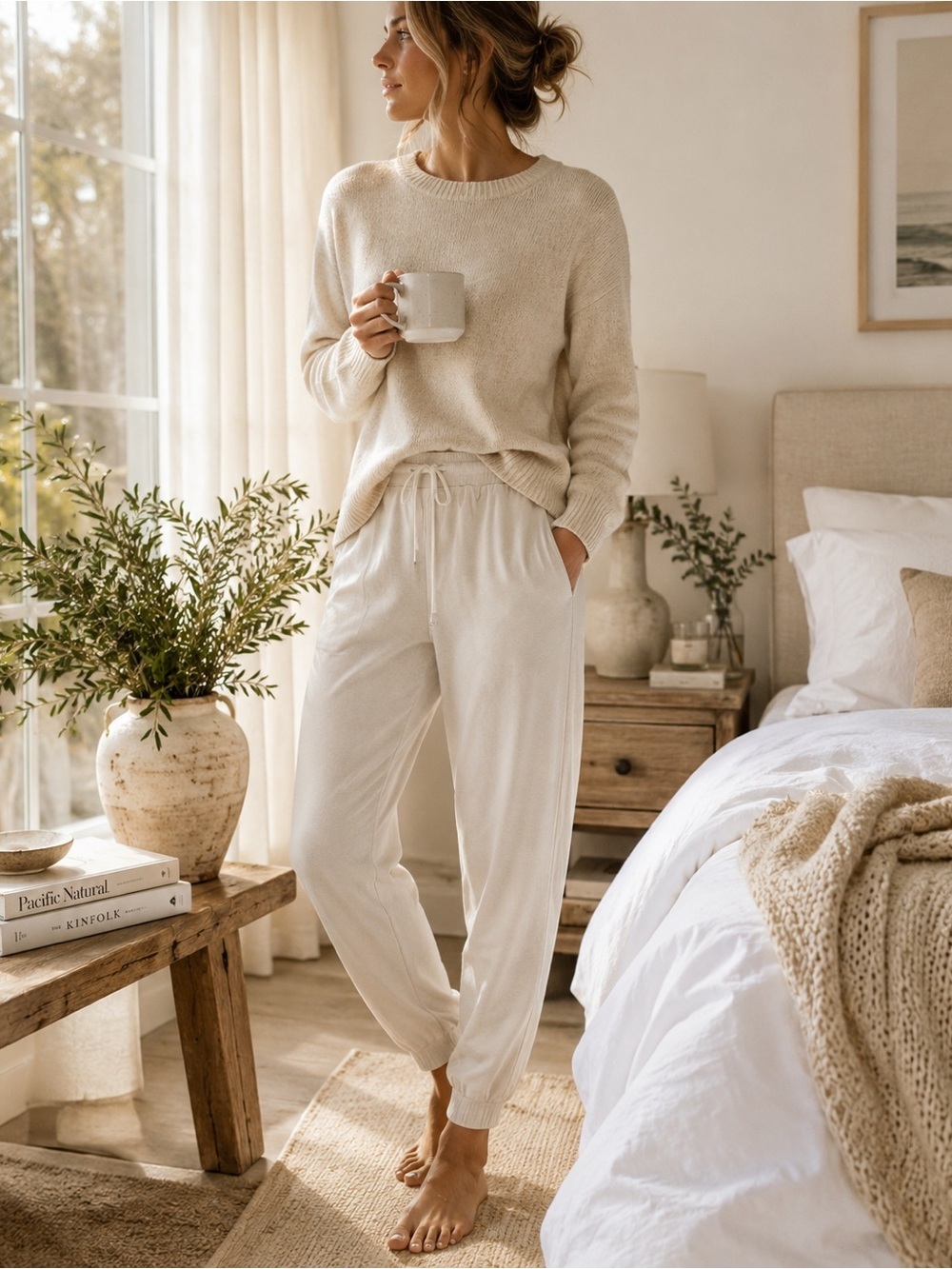 Cozy Earth Premium Bamboo Jogger Pants Women’s XXL Beige Lounge Wear Pockets NEW